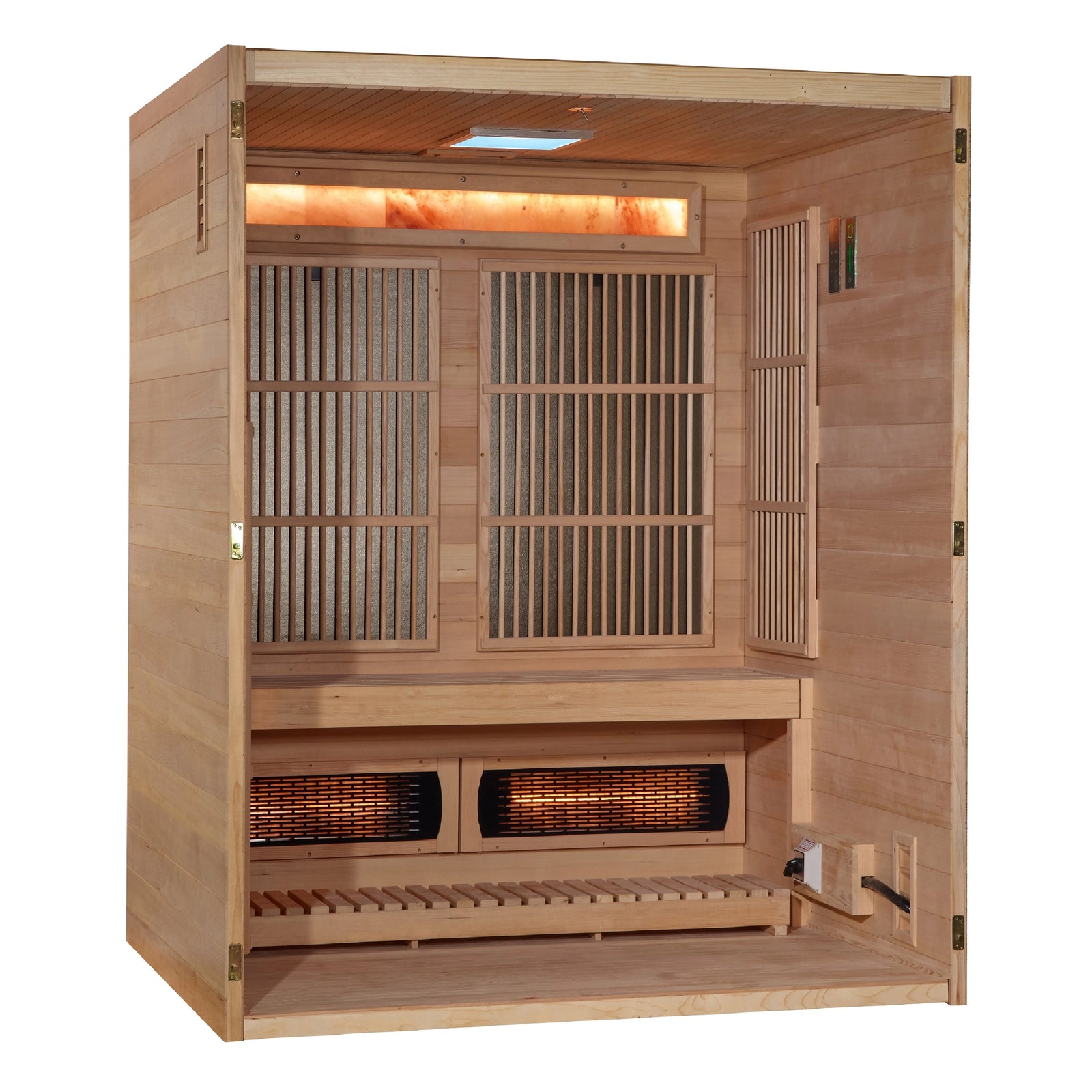Golden Designs 2025 Soria 3-Person Hybrid Sauna (Indoor) – Full Spectrum and Harvia Traditional Stove