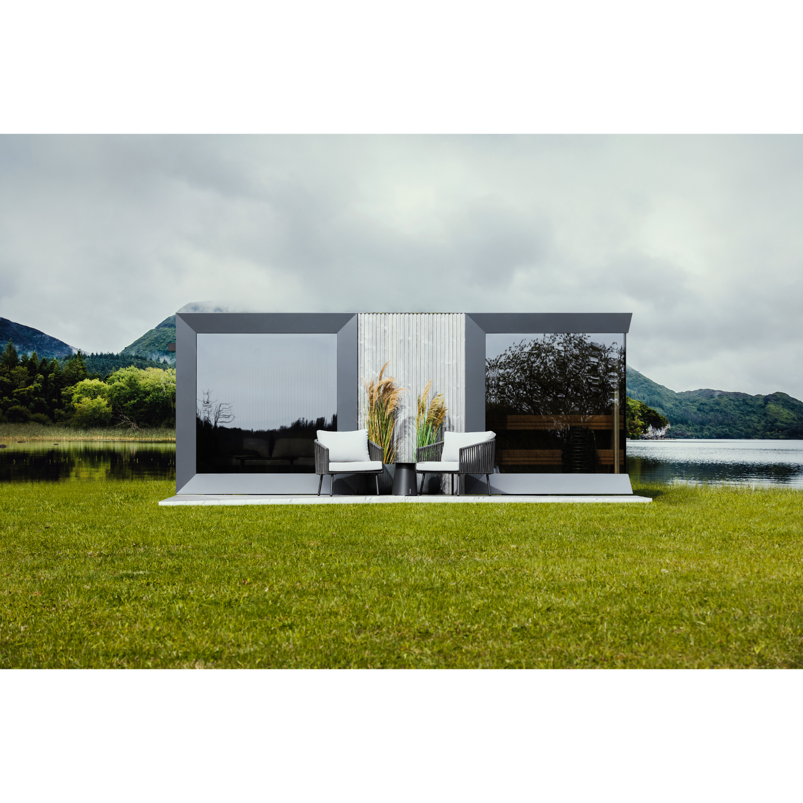 Genevas St. Moritz Pre-Assembled Outdoor Sauna with Lounge & Shower Cabin