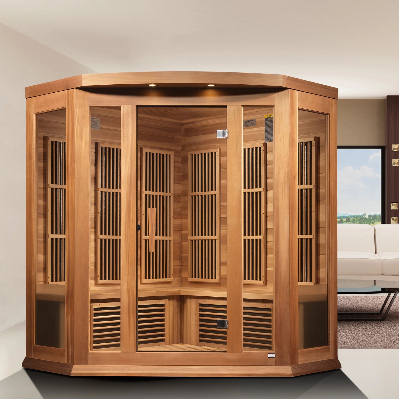 Maxxus 3-Person Corner Low EMF FAR Infrared Sauna (Canadian Red Cedar)