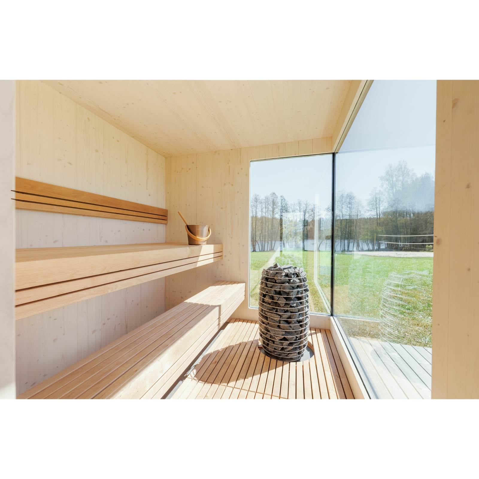 Genevas St. Moritz Pre-Assembled Outdoor Sauna with Lounge & Shower Cabin