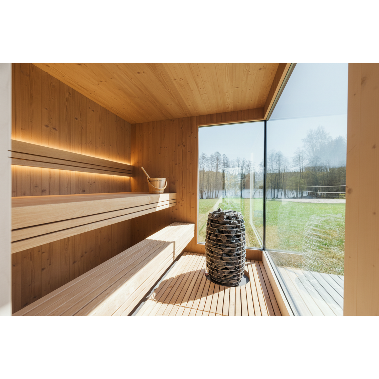 Genevas St. Moritz Pre-Assembled Outdoor Sauna with Lounge & Shower Cabin