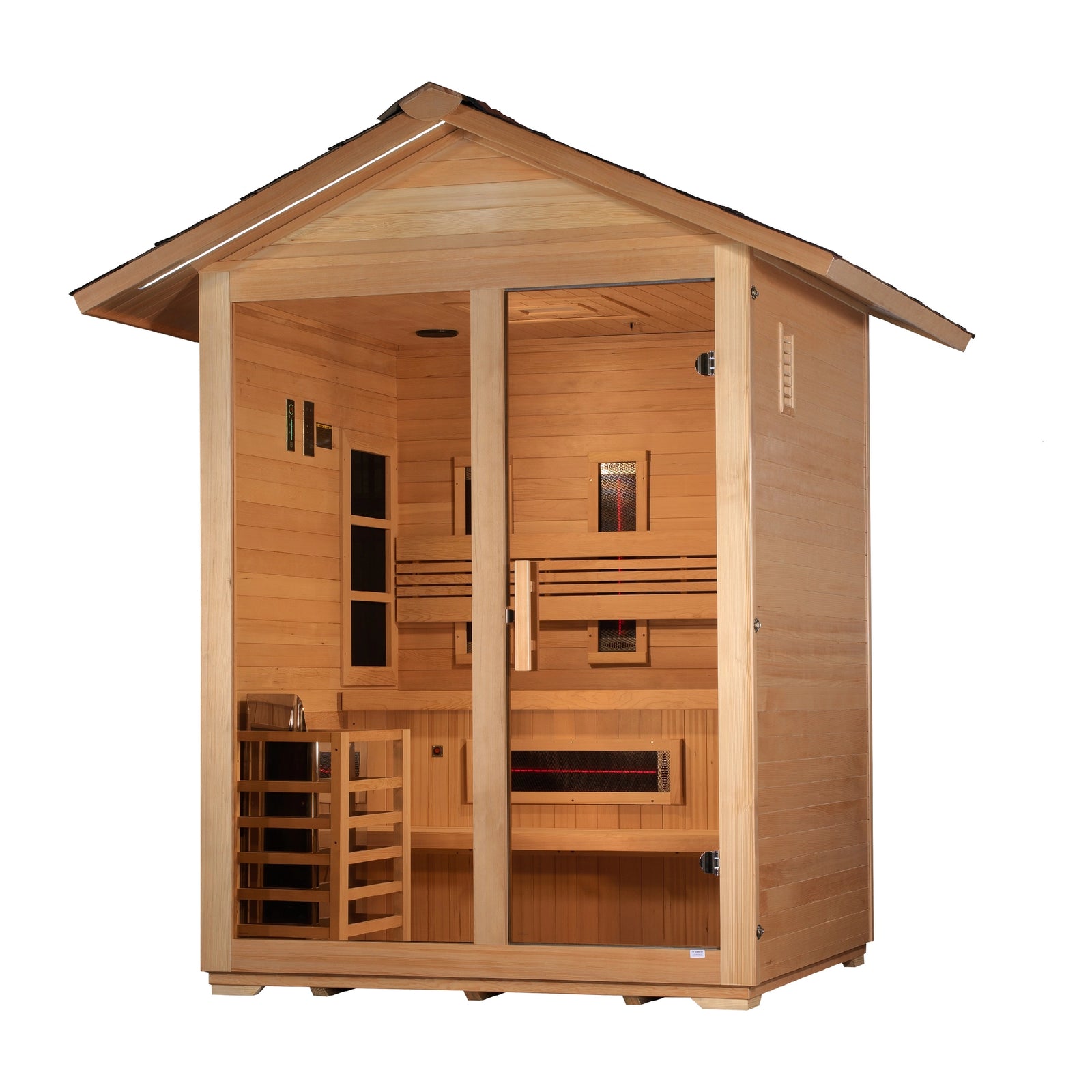 Golden Designs "Carinthia" 3 Person Hybrid (PureTech™ Full Spectrum IR or Traditional Stove) Outdoor Sauna - Canadian Hemlock