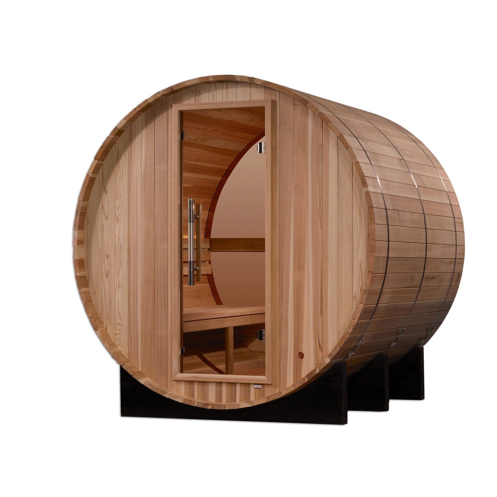 Golden Designs "Zurich" 4 Person Barrel Traditional Sauna with Bronze Privacy View - Pacific Cedar