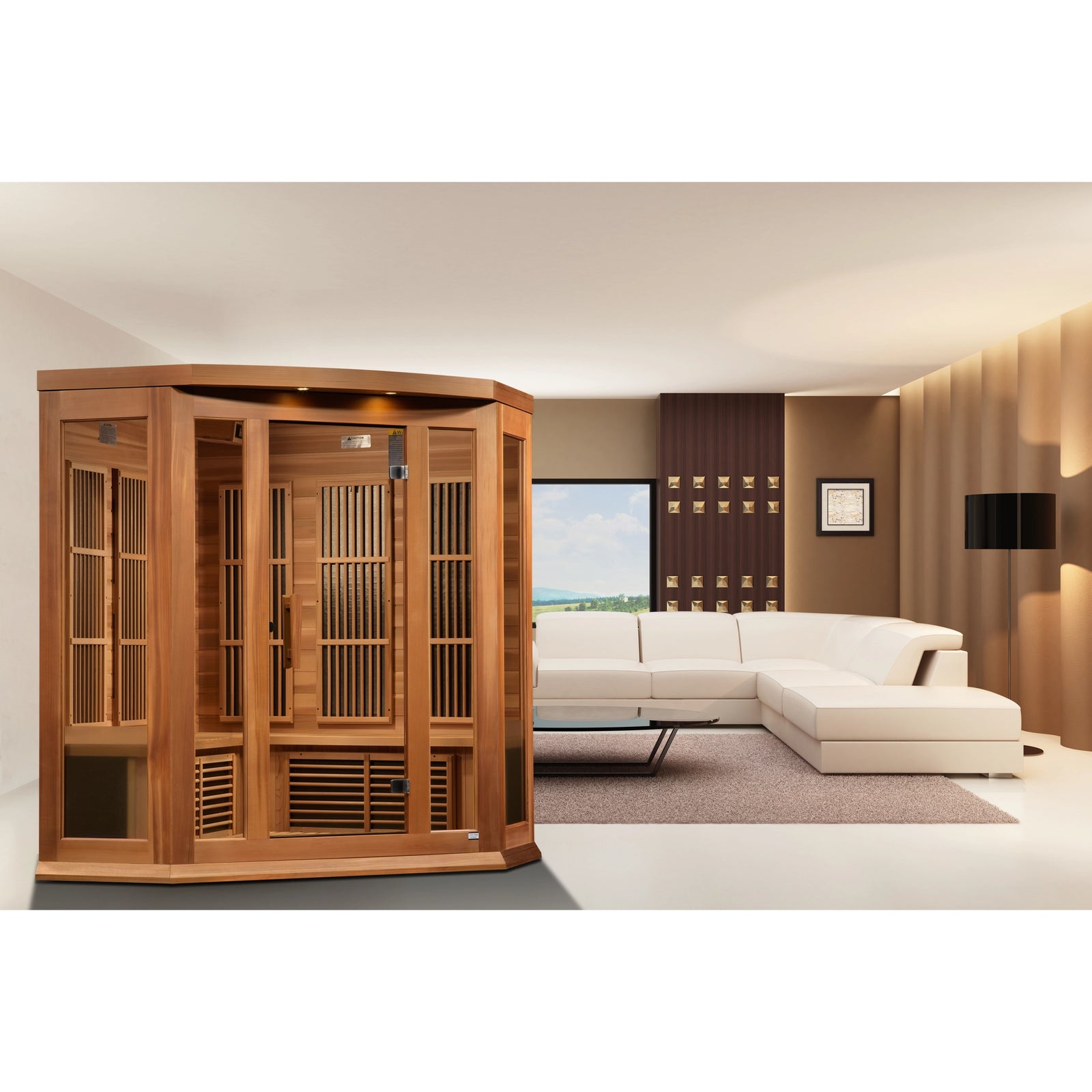 Maxxus 3-Person Corner Low EMF FAR Infrared Sauna (Canadian Red Cedar)
