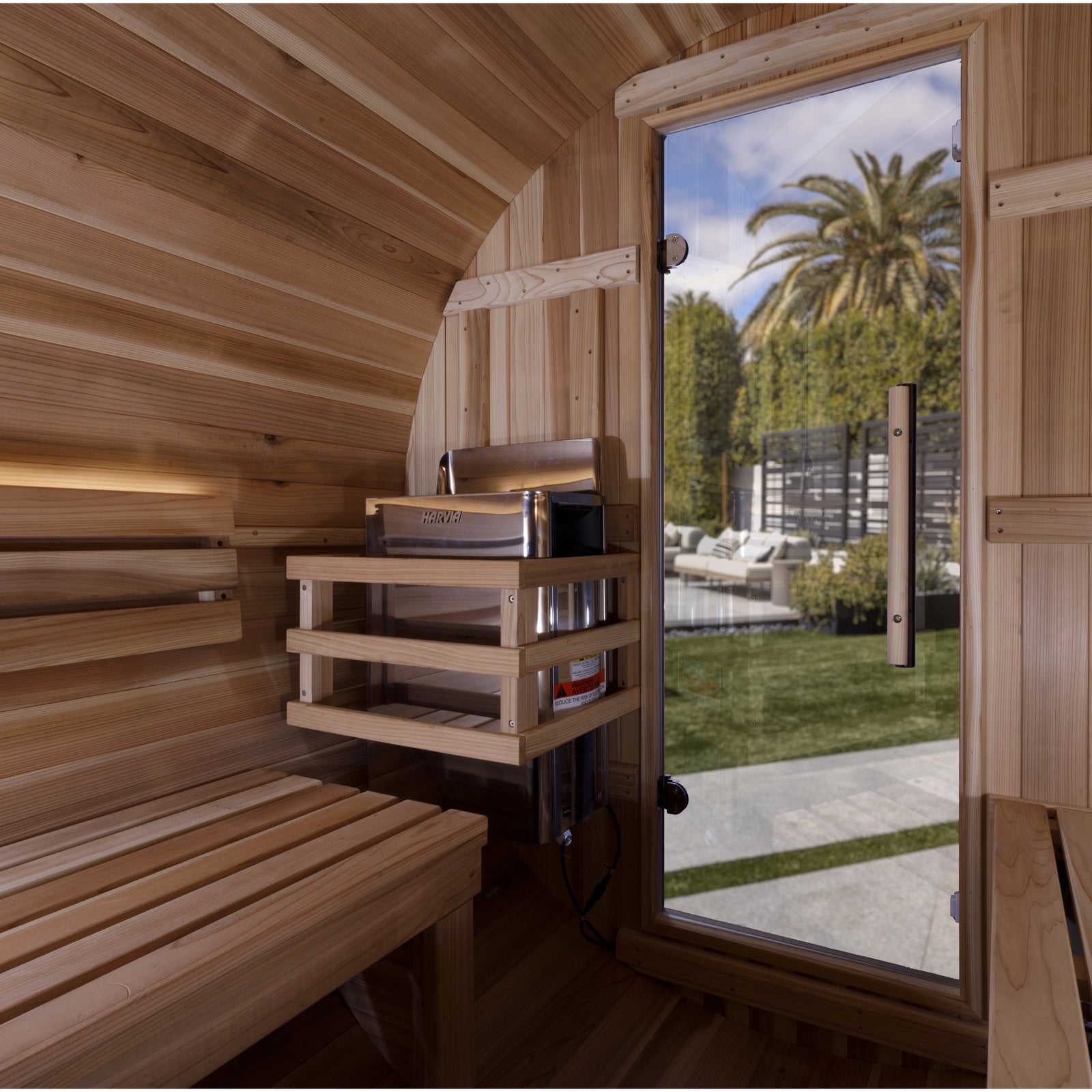 Golden Designs "Zurich" 4 Person Barrel Traditional Sauna with Bronze Privacy View - Pacific Cedar