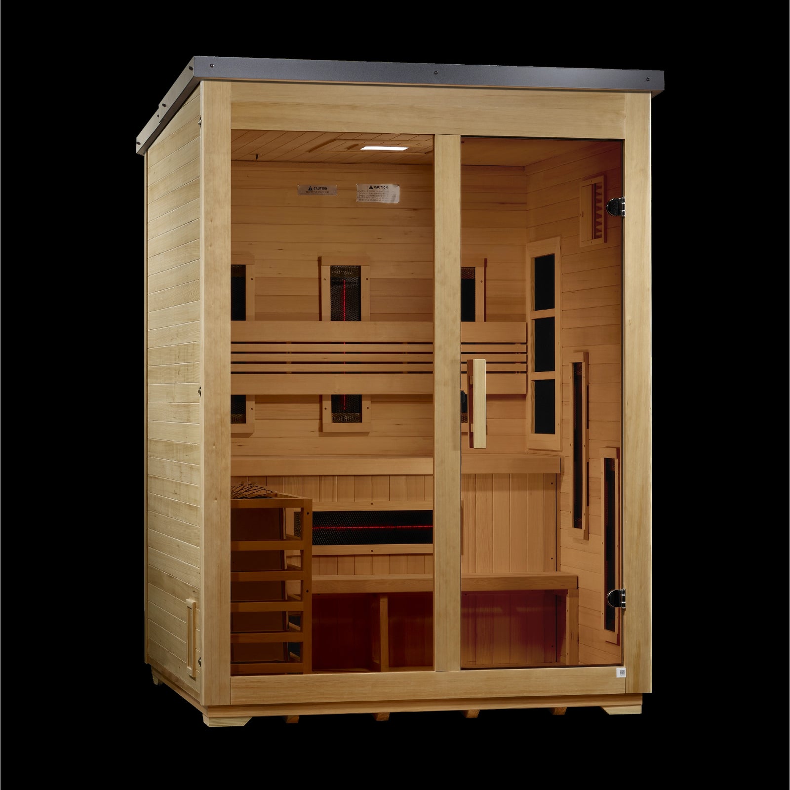 Golden Designs "Carinthia" 3 Person Hybrid (PureTech™ Full Spectrum IR or Traditional Stove) Outdoor Sauna - Flat Roof