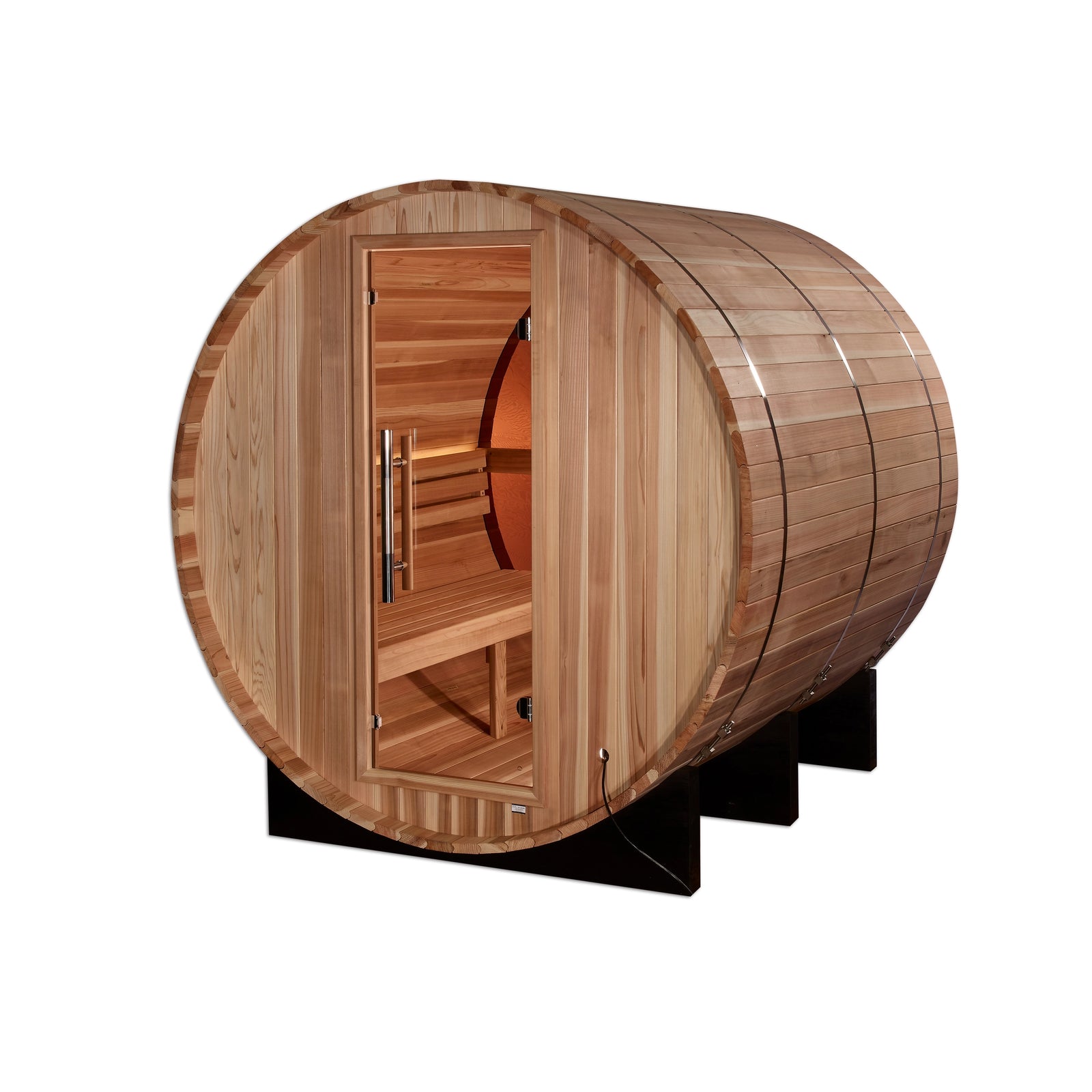 Golden Designs "Zurich" 4 Person Barrel Traditional Sauna with Bronze Privacy View - Pacific Cedar