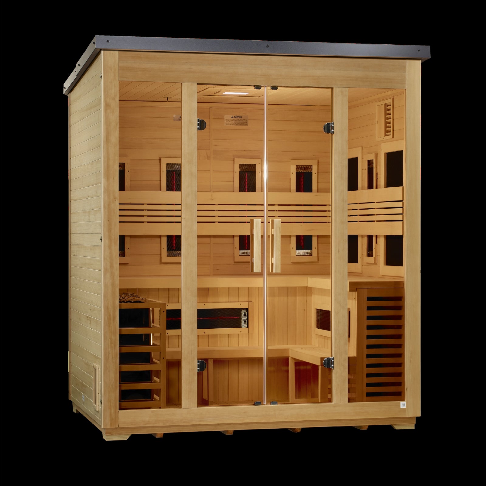 Golden Designs "Gargellen" 5 Person Hybrid (PureTech™ Full Spectrum IR or Traditional Stove) Outdoor Sauna - Flat Roof