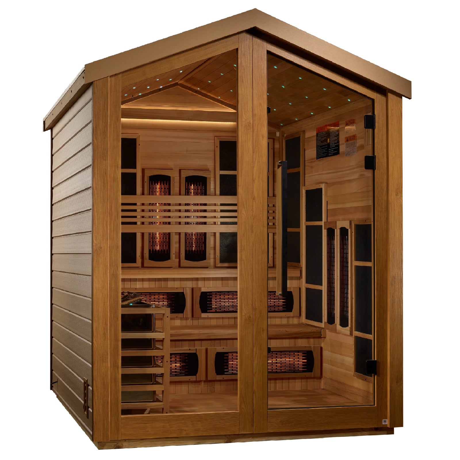 Golden Designs Kaskinen 6 Person Hybrid Outdoor Sauna (PureTech™ Full Spectrum IR or Traditional Stove) - Canadian Red Cedar Interior