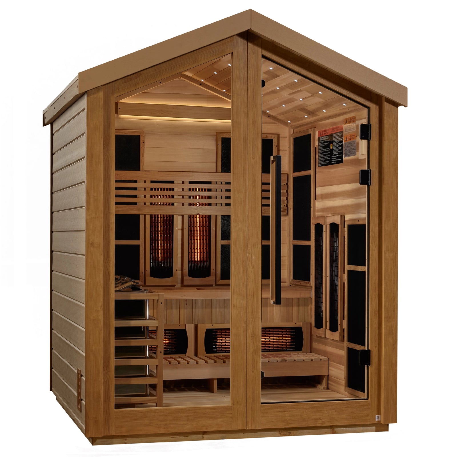 Golden Designs Loviisa 3 Person Hybrid Outdoor Sauna (PureTech™ Full Spectrum IR or Traditional Stove) - Canadian Red Cedar Interior