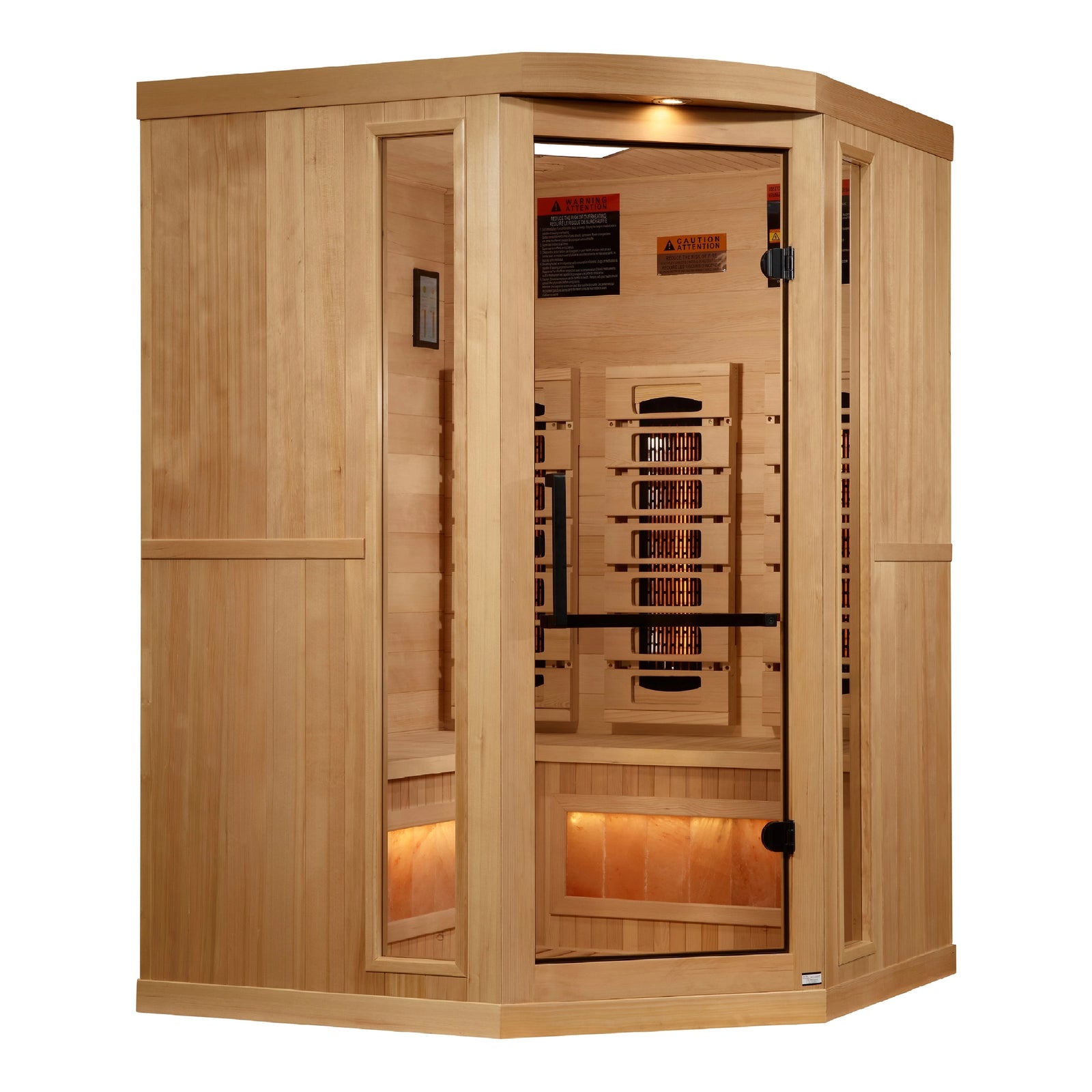 Golden Designs 3-Person Corner Full Spectrum PureTech™ Near Zero EMF (Under 3MG) FAR Infrared Sauna with Himalayan Salt Bar (Canadian Hemlock)
