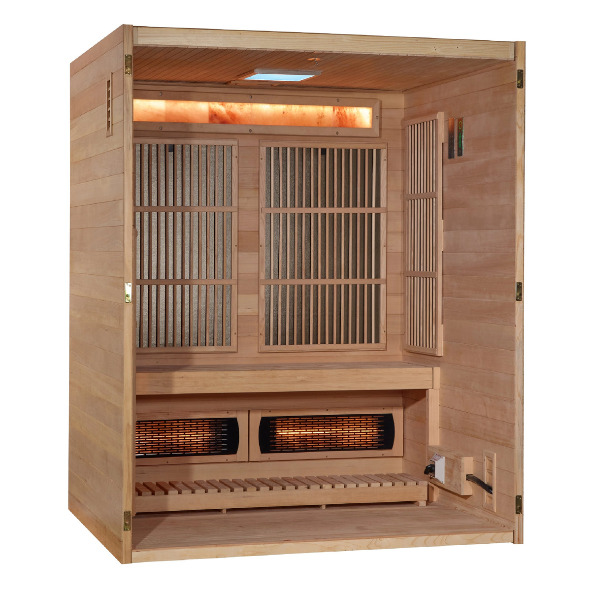 Golden Designs 2025 Soria 3-Person Hybrid Sauna (Indoor) – Full Spectrum and Harvia Traditional Stove