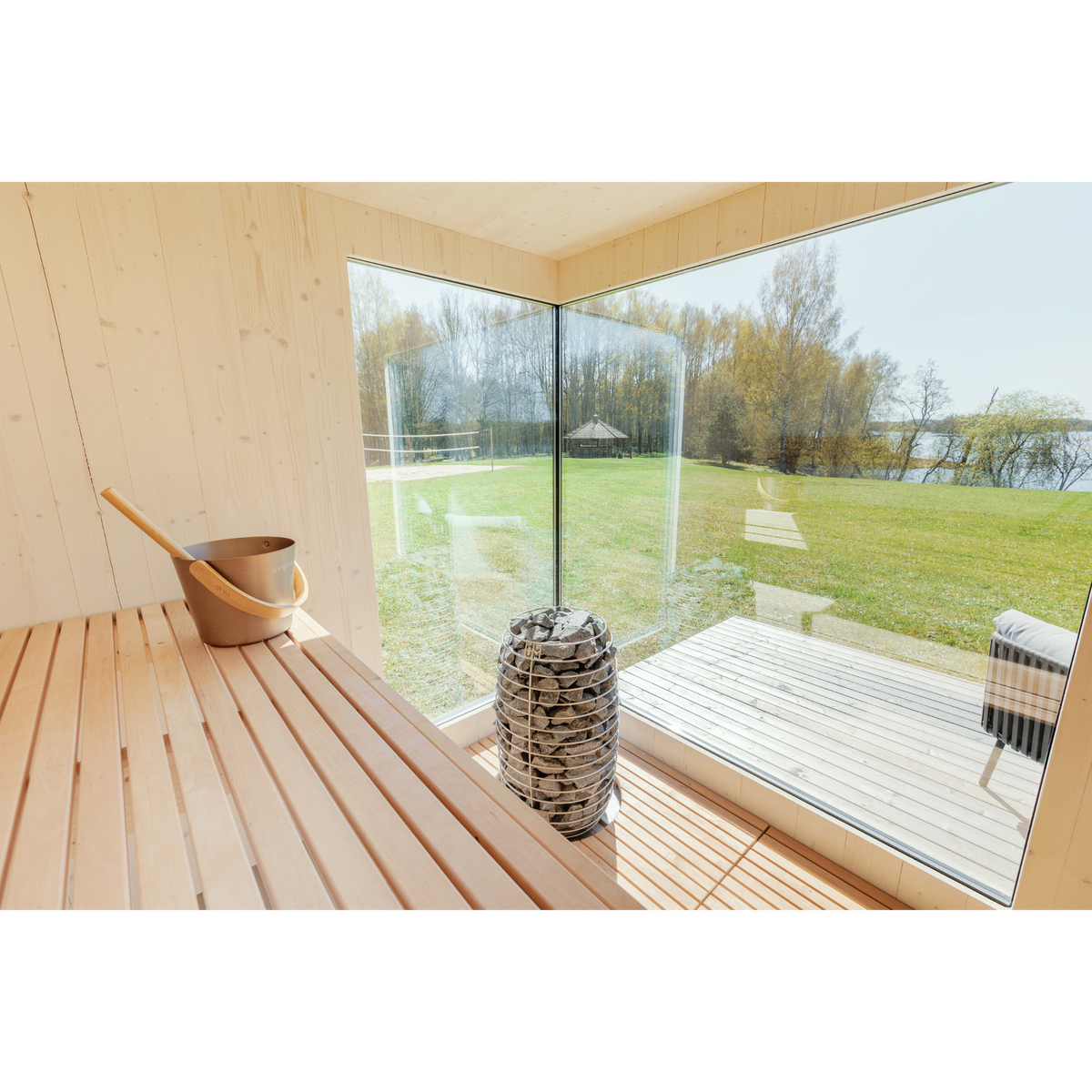 Genevas St. Moritz Pre-Assembled Outdoor Sauna with Lounge & Shower Cabin