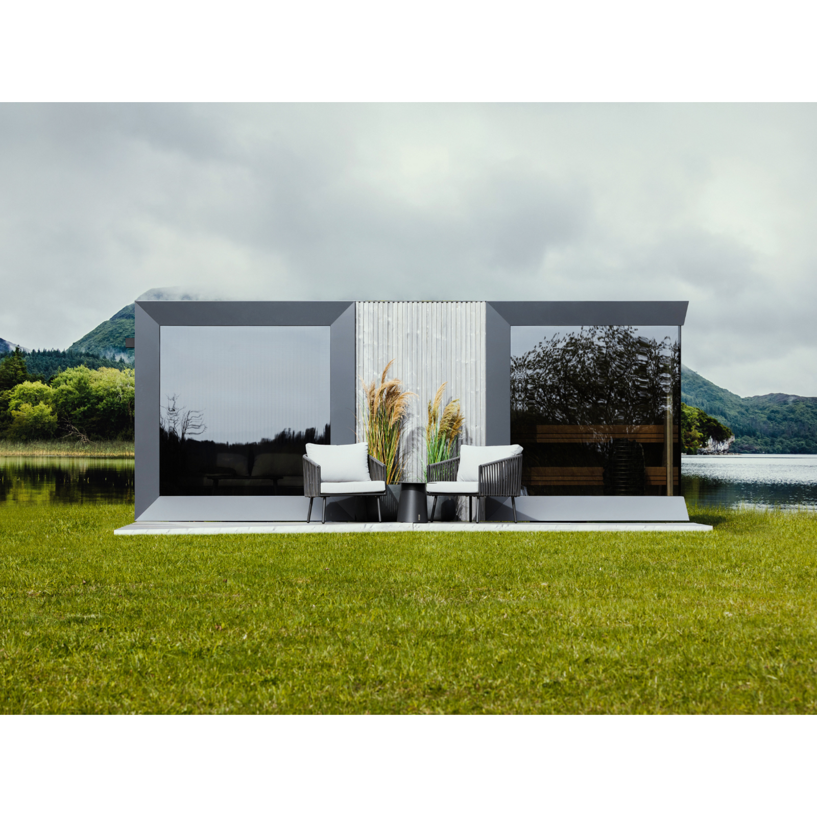 Genevas St. Moritz Pre-Assembled Outdoor Sauna with Lounge & Shower Cabin