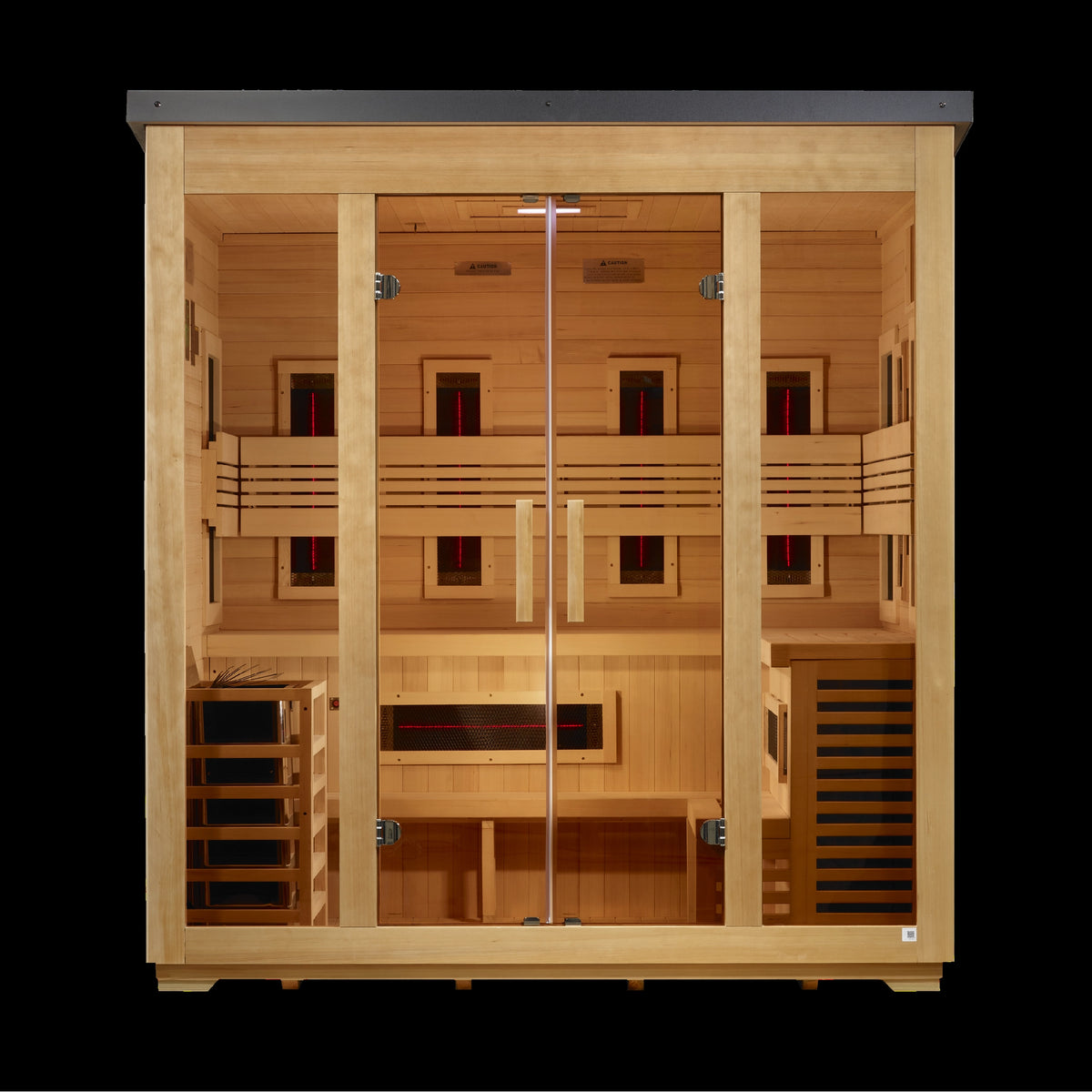 Golden Designs "Gargellen" 5 Person Hybrid (PureTech™ Full Spectrum IR or Traditional Stove) Outdoor Sauna - Flat Roof