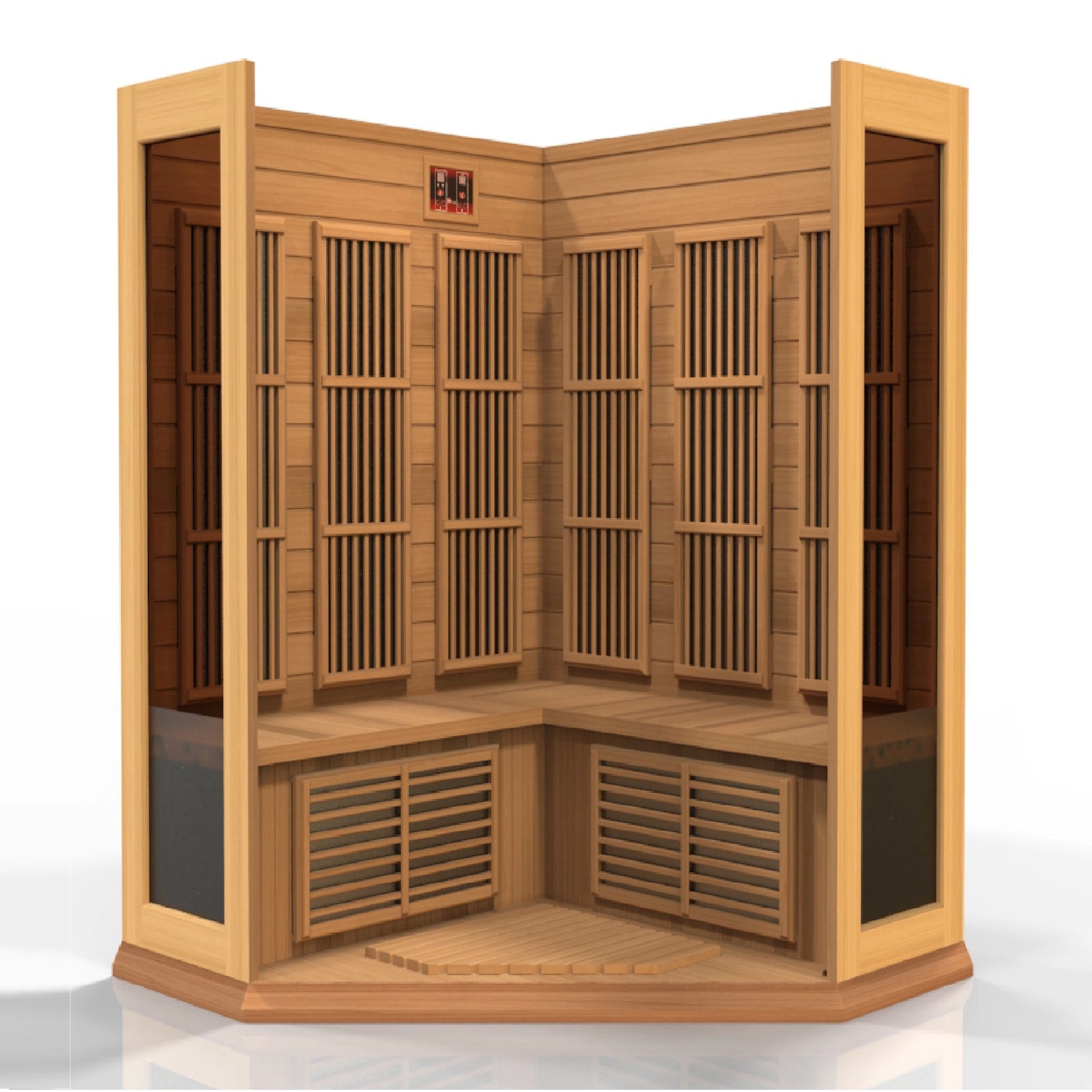 Maxxus 3-Person Corner Low EMF FAR Infrared Sauna (Canadian Red Cedar)