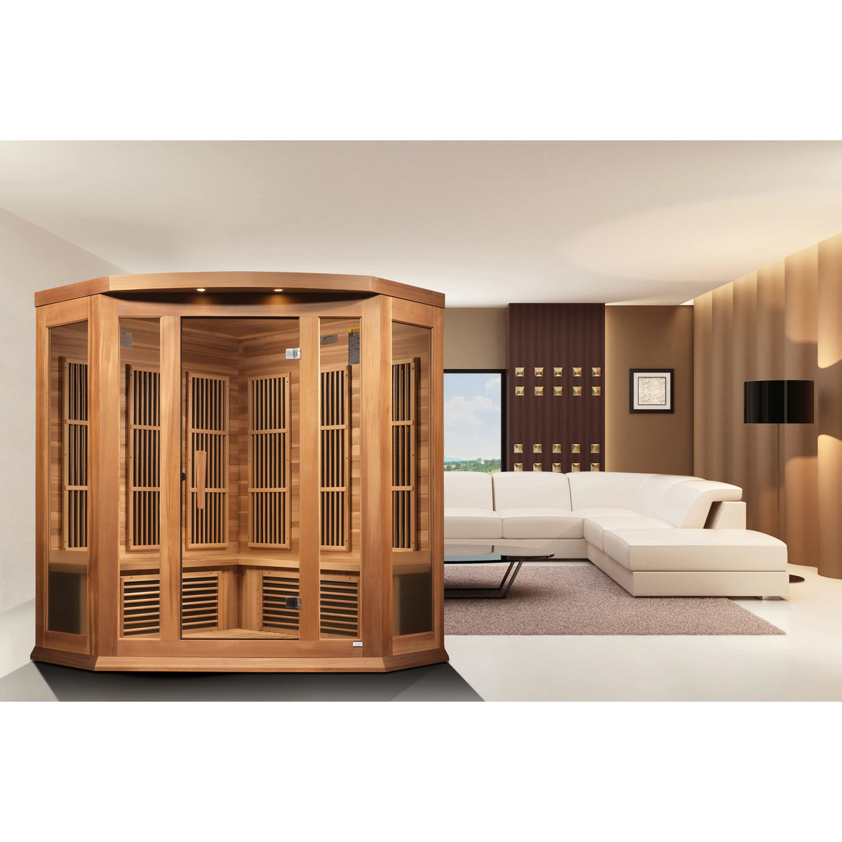 Maxxus 3-Person Corner Low EMF FAR Infrared Sauna (Canadian Red Cedar)