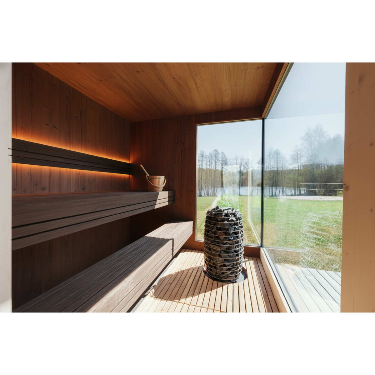Genevas St. Moritz Pre-Assembled Outdoor Sauna with Lounge & Shower Cabin