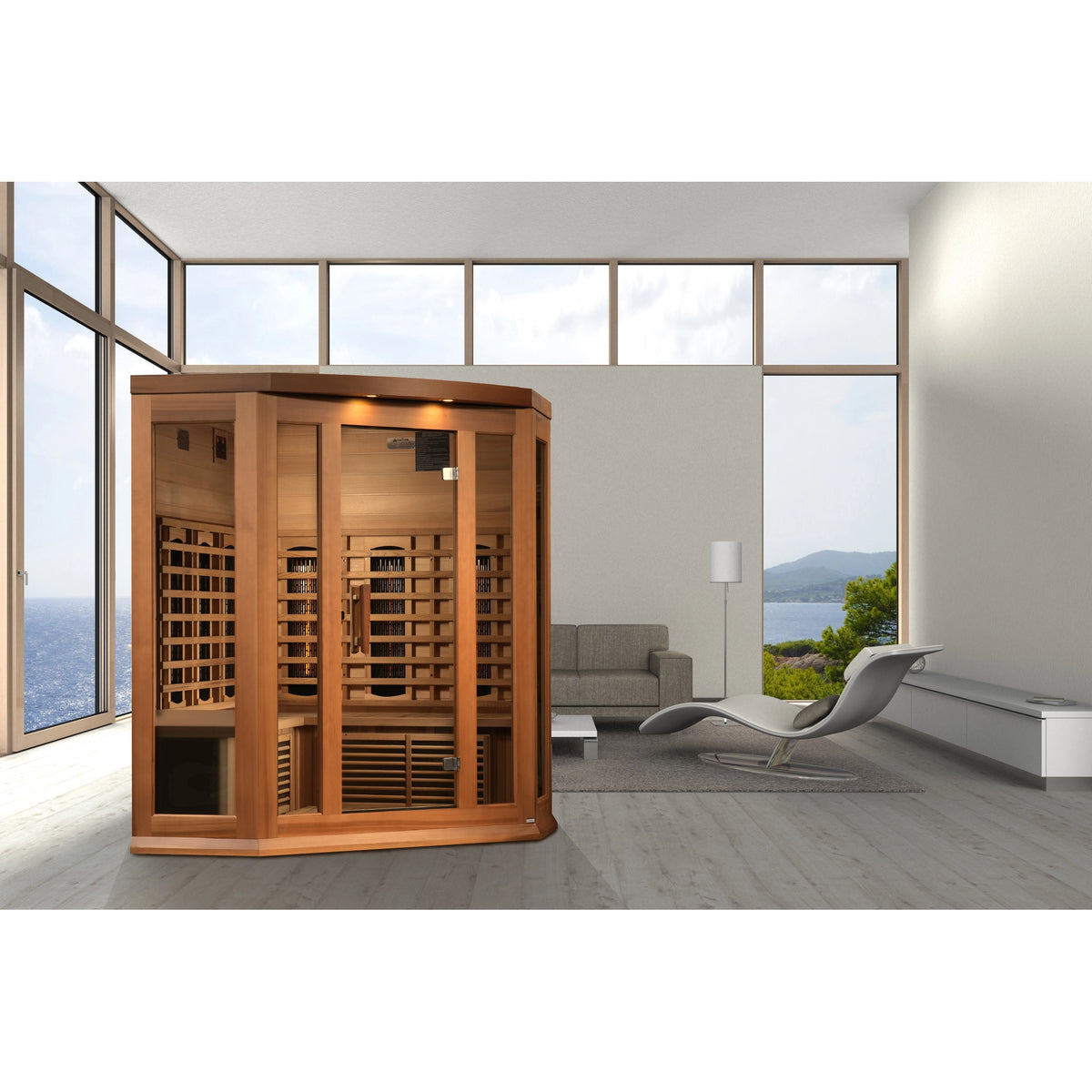 Maxxus 3-Person Corner Full Spectrum Near Zero EMF FAR Infrared Sauna (Canadian Red Cedar)