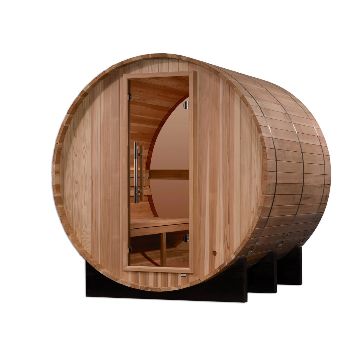 Golden Designs "Zurich" 4 Person Barrel Traditional Sauna with Bronze Privacy View - Pacific Cedar