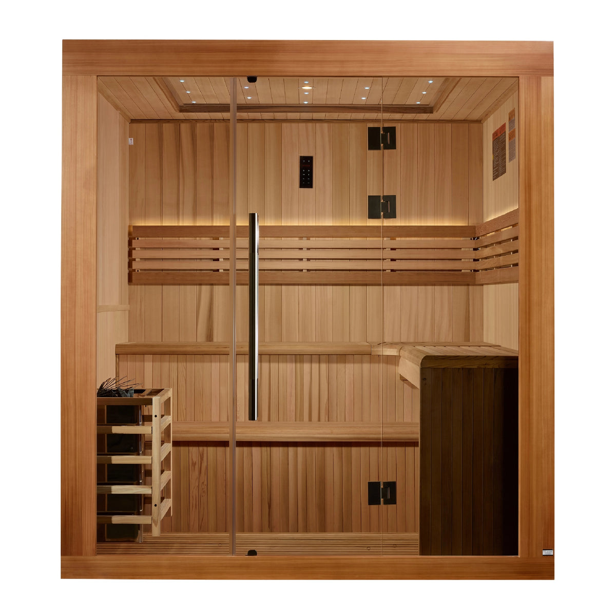 Golden Designs 2025 Updated "Osla Edition" 6 Person Traditional Sauna - Canadian Red Cedar Interior and Pacific Premium Clear Cedar Exterior