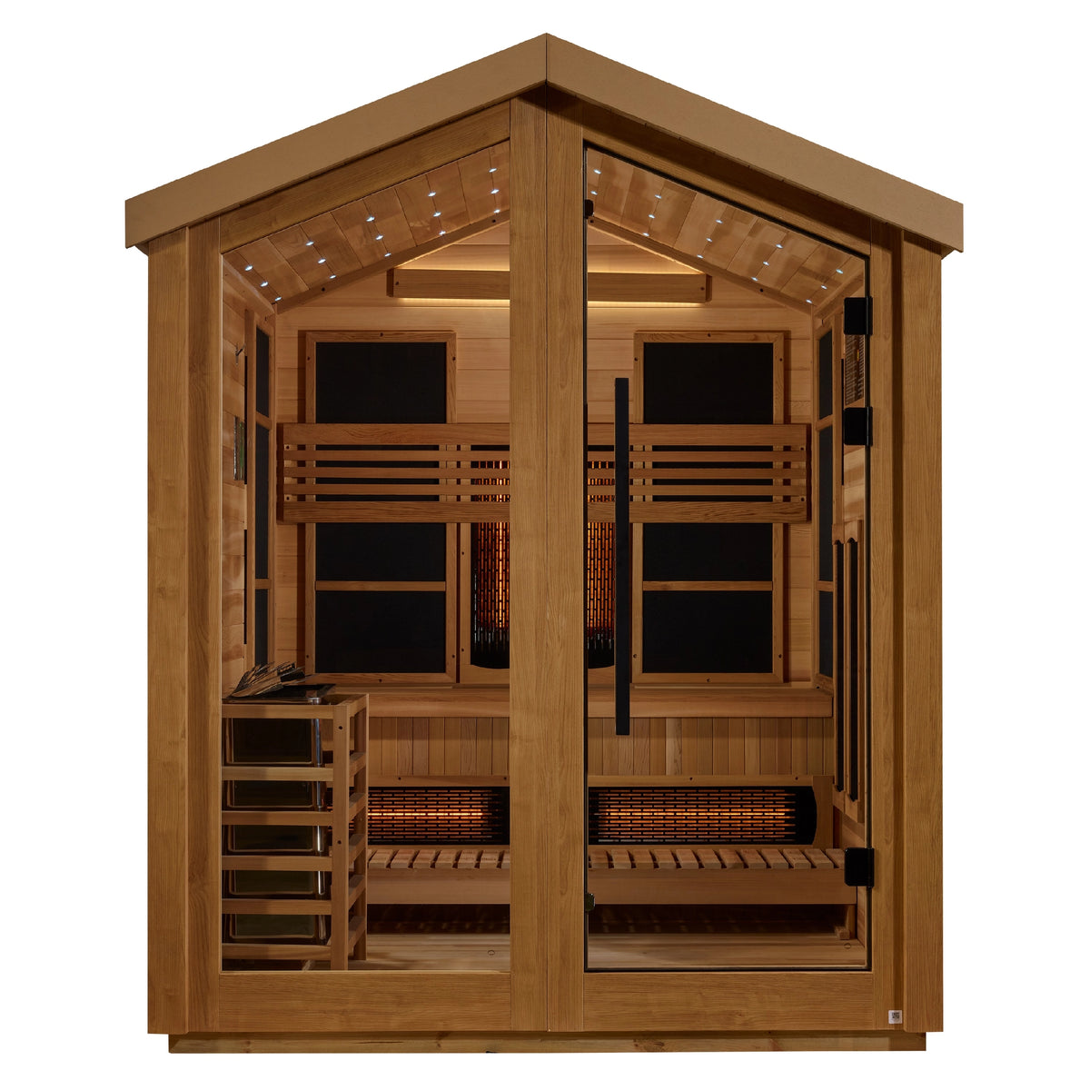 Golden Designs Loviisa 3 Person Hybrid Outdoor Sauna (PureTech™ Full Spectrum IR or Traditional Stove) - Canadian Red Cedar Interior, Black Finish