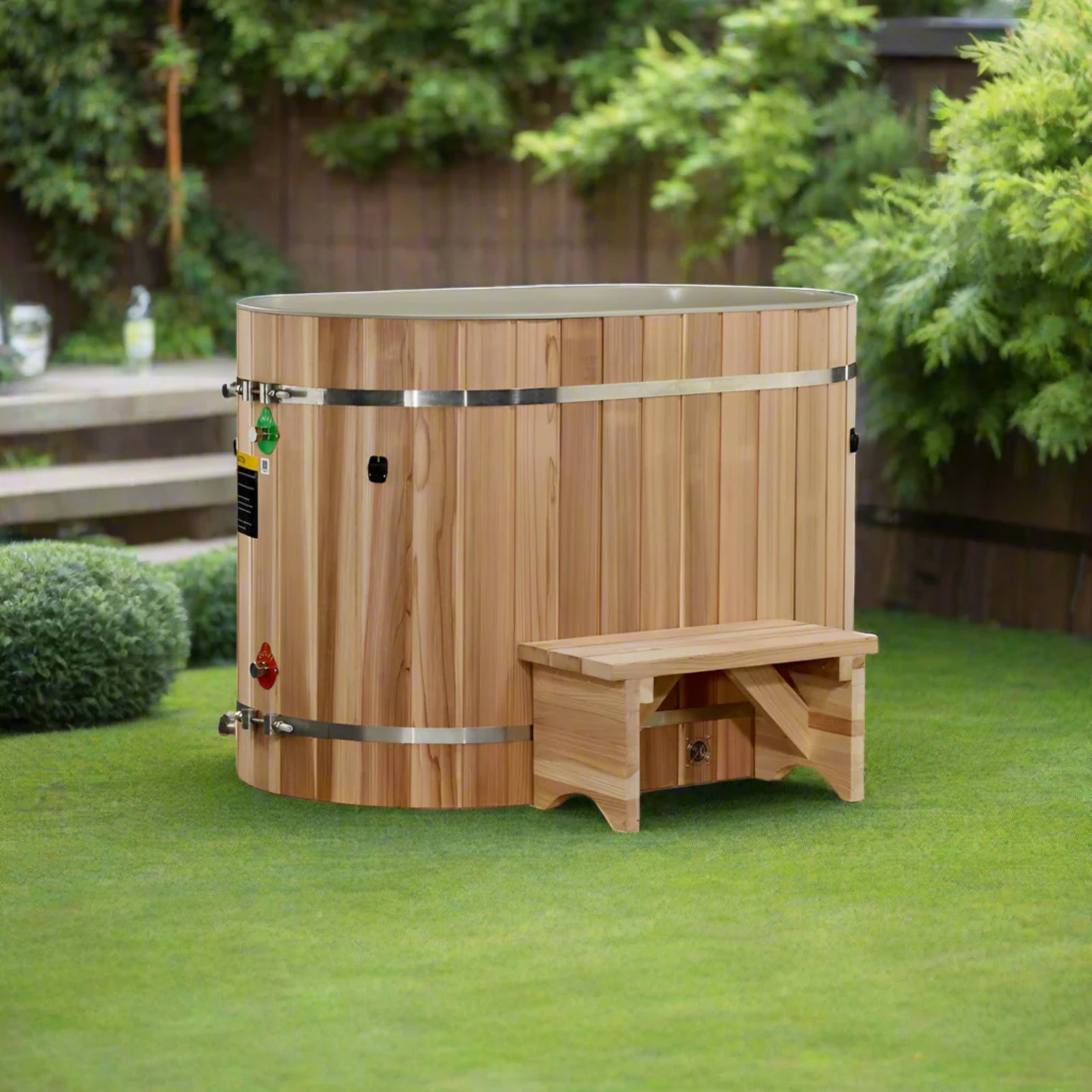 Dynamic Cold Therapy Oval Barrel Tub Cold Plunge (50-P) Pacific Cedar - 3/4 IN-OUT without Motor