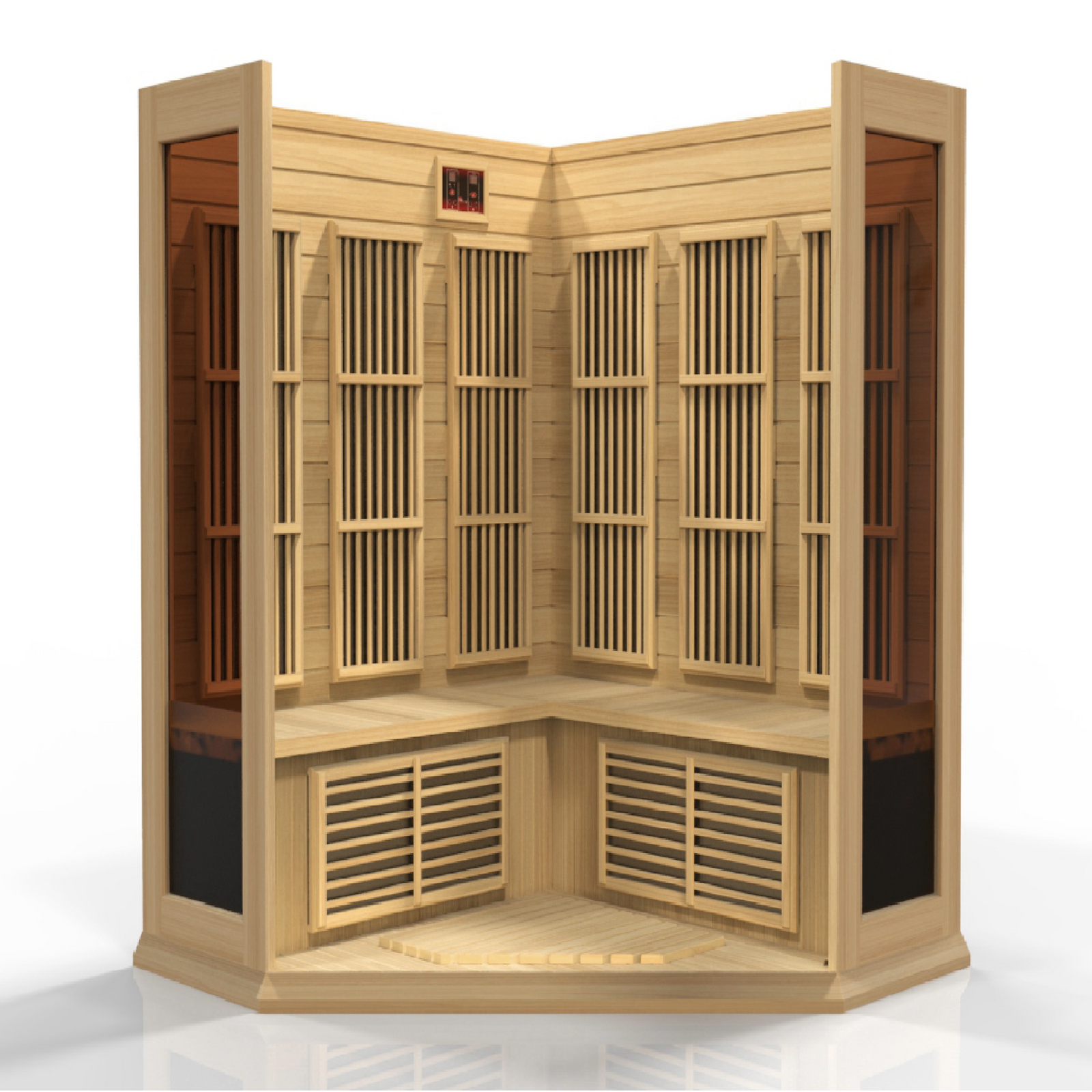 Maxxus 3-Person Corner Low EMF FAR Infrared Sauna (Canadian Hemlock)