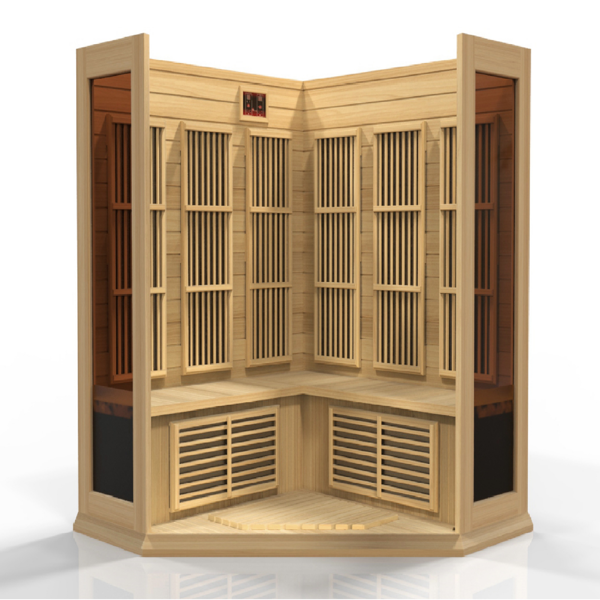 Maxxus 3-Person Corner Low EMF FAR Infrared Sauna (Canadian Hemlock)