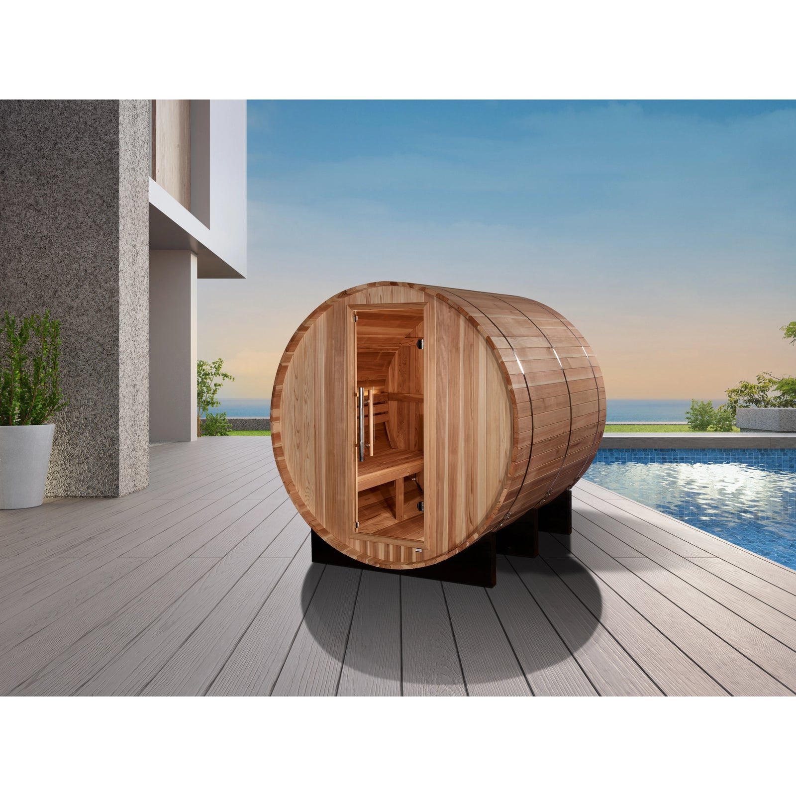 Golden Designs "Arosa" 4 Person Barrel Traditional Sauna - Pacific Cedar