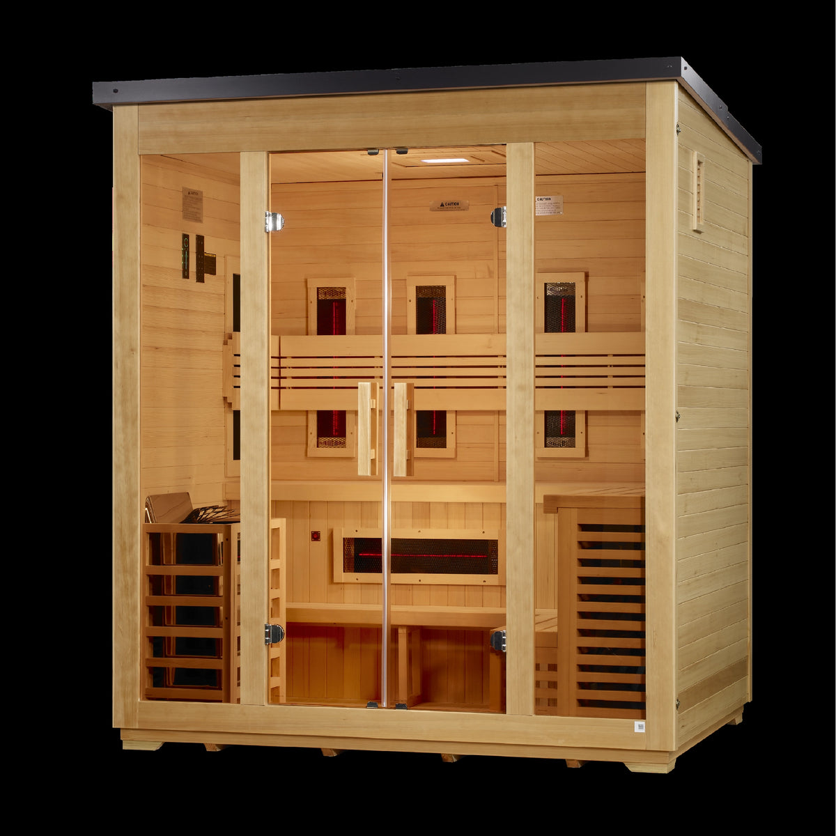 Golden Designs "Gargellen" 5 Person Hybrid (PureTech™ Full Spectrum IR or Traditional Stove) Outdoor Sauna - Flat Roof