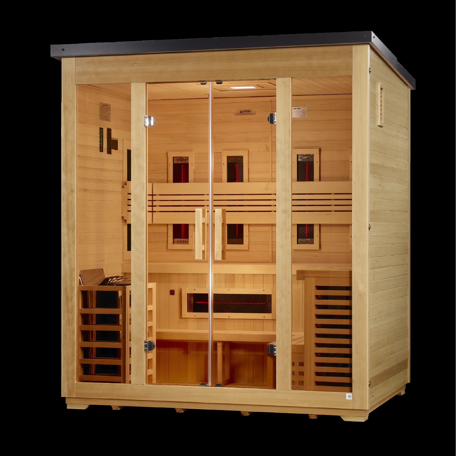Golden Designs "Gargellen" 5 Person Hybrid (PureTech™ Full Spectrum IR or Traditional Stove) Outdoor Sauna - Flat Roof