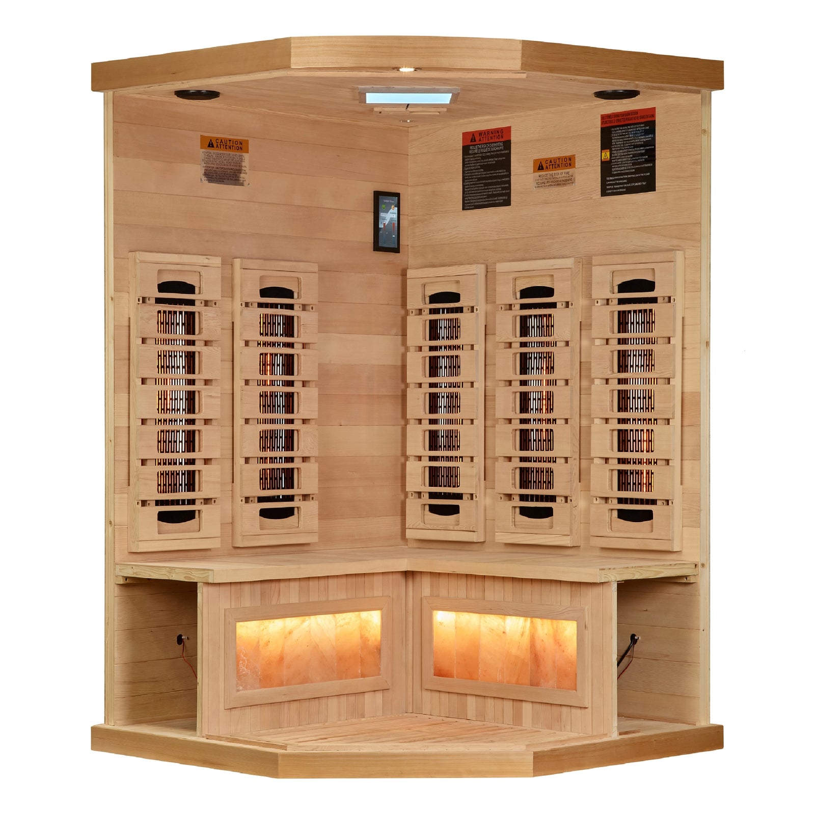 Golden Designs 3-Person Corner Full Spectrum PureTech™ Near Zero EMF (Under 3MG) FAR Infrared Sauna with Himalayan Salt Bar (Canadian Hemlock)