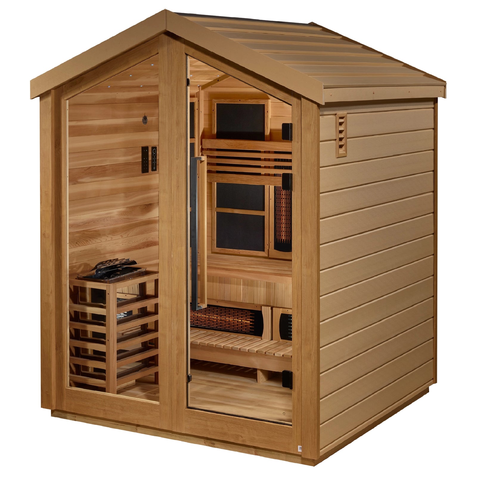 Golden Designs Loviisa 3 Person Hybrid Outdoor Sauna (PureTech™ Full Spectrum IR or Traditional Stove) - Canadian Red Cedar Interior, Black Finish