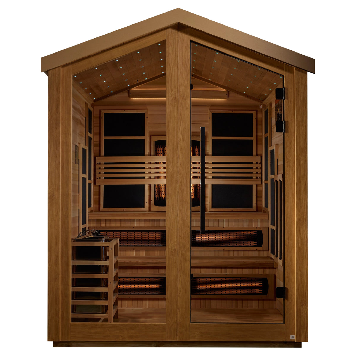 Golden Designs Kaskinen 6 Person Hybrid Outdoor Sauna (PureTech™ Full Spectrum IR or Traditional Stove) - Canadian Red Cedar Interior