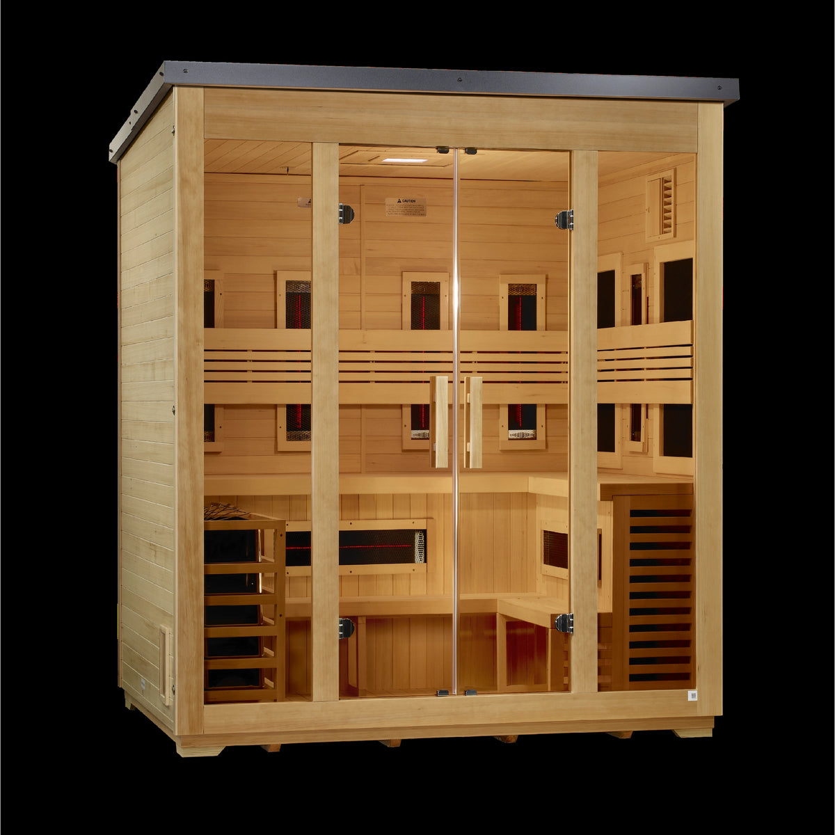 Golden Designs "Gargellen" 5 Person Hybrid (PureTech™ Full Spectrum IR or Traditional Stove) Outdoor Sauna - Flat Roof