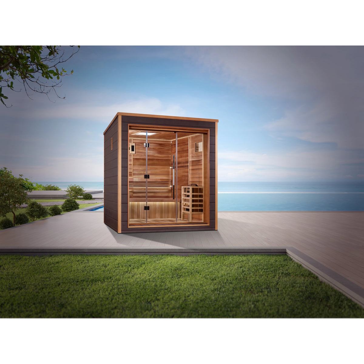 Golden Designs Drammen 3 Person Outdoor Traditional Sauna - Canadian Red Cedar Interior