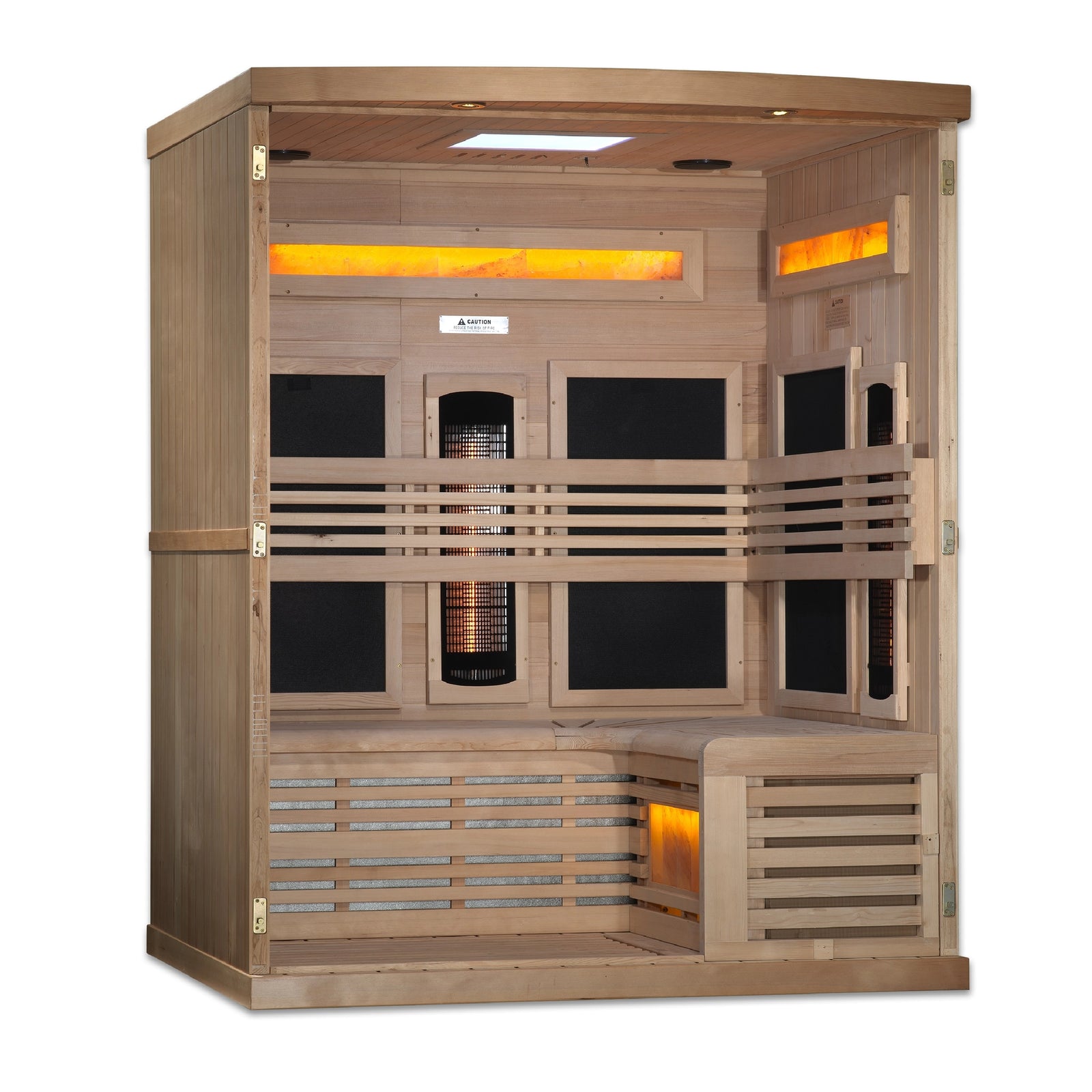 Golden Designs 3-Person Full Spectrum PureTech™ Near Zero EMF (Under 3MG) FAR Infrared Sauna with Himalayan Salt Bar (Canadian Hemlock)